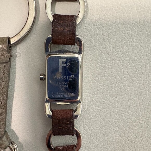 Fossil Watch with Brown Leather Band and Fossil Leather Key Fob - Picture 4 of 9